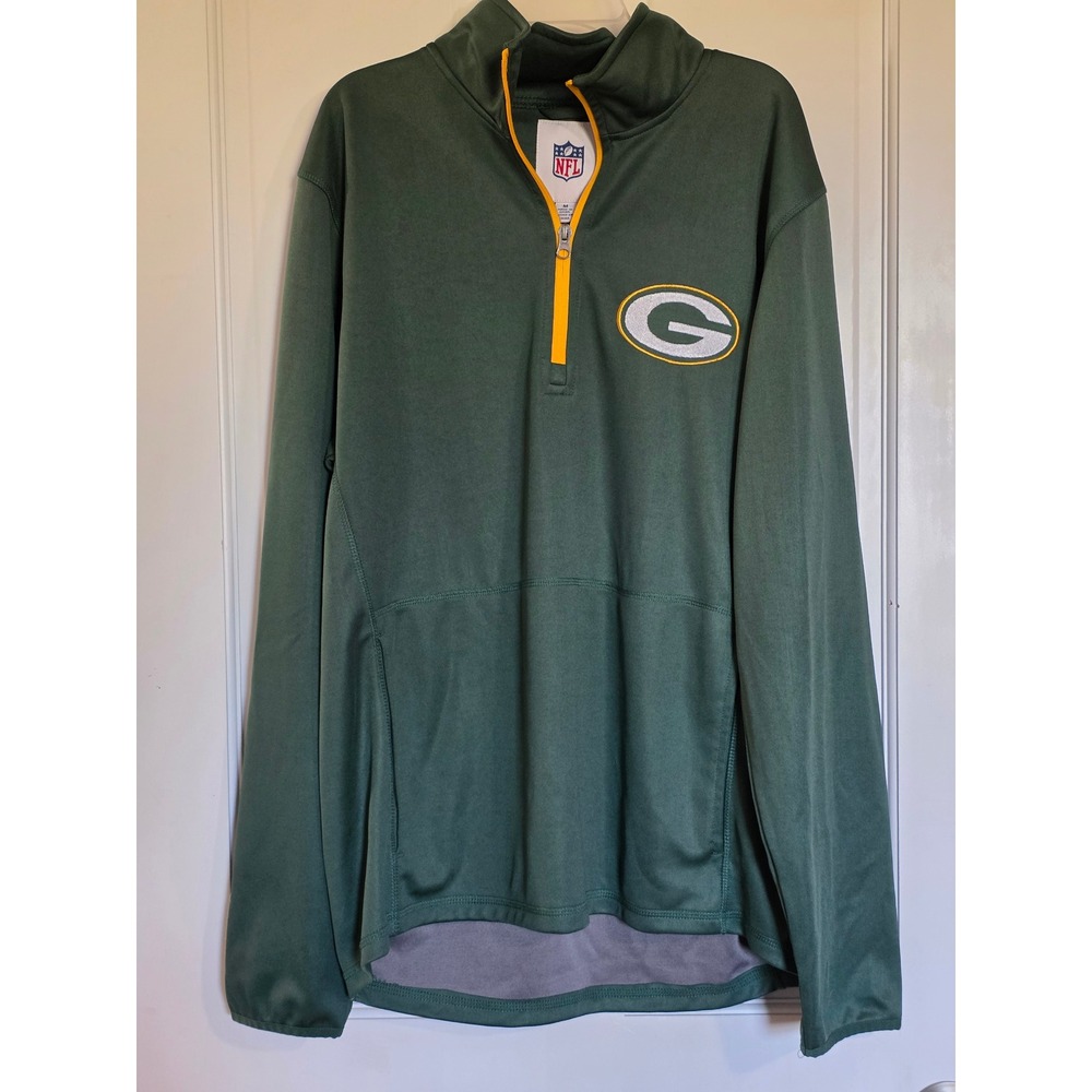 NFL Green Bay Packers Quarter Zip Pullover Mens Medium Green Gold Performance
